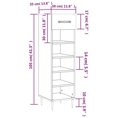 vidaXL Pantofar, alb, 30x35x105 cm, lemn compozit