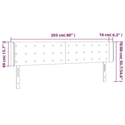 vidaXL Tăblie de pat cu LED, gri închis, 203x16x78/88 cm, catifea