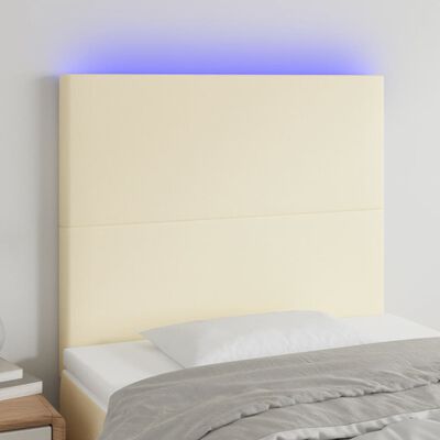 vidaXL Tăblie de pat cu LED, crem, 100x5x118/128 cm, piele ecologică