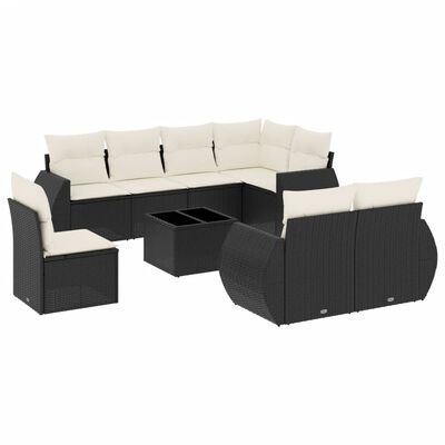 vidaXL Set mobilier de grădină cu perne, 9 piese, negru, poliratan