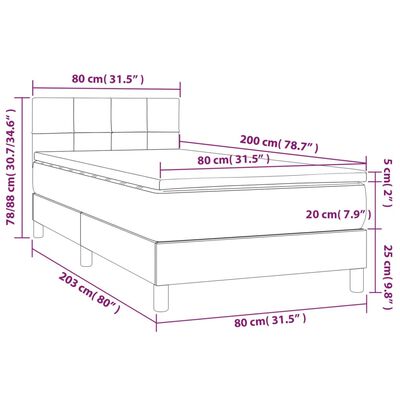 vidaXL Pat box spring cu saltea, crem, 80x200 cm, textil