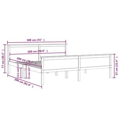 vidaXL Cadru de pat, 180x200 cm, lemn masiv de pin