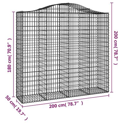 vidaXL Coșuri gabion arcuite 25 buc, 200x50x180/200cm, fier galvanizat