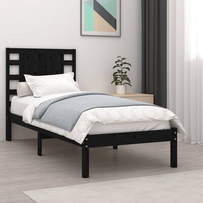 vidaXL Cadru de pat single, negru, 90x190 cm, lemn masiv