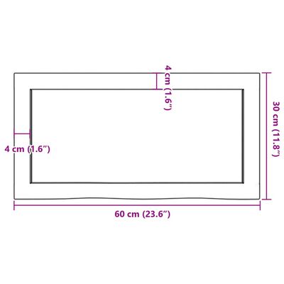 vidaXL Blat de baie, 60x30x6 cm, lemn masiv netratat