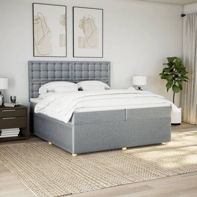 vidaXL Pat box spring cu saltea, gri deschis, 200x200 cm, textil