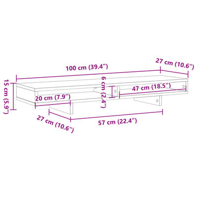 vidaXL Suport monitor, stejar artizanal, 100x27x15 cm, lemn prelucrat