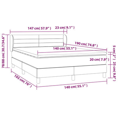 vidaXL Pat box spring cu saltea, albastru închis, 140x190 cm, catifea