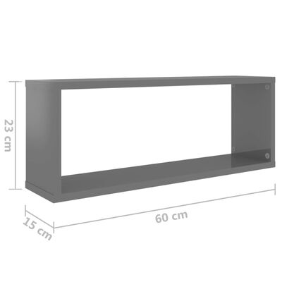 vidaXL Rafturi de perete cub, 6 buc, gri extralucios, 60x15x23 cm, PAL