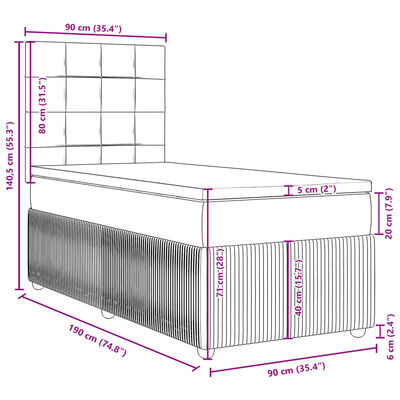 vidaXL Pat box spring cu saltea, negru, 90x190 cm, catifea