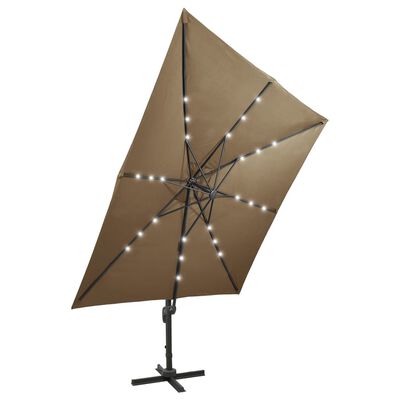 vidaXL Umbrelă suspendată cu stâlp și LED-uri, gri taupe, 300 cm