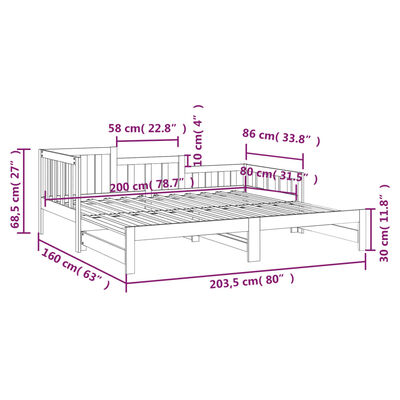 vidaXL Pat de zi extensibil, alb, 2x(80x200) cm, lemn masiv de pin