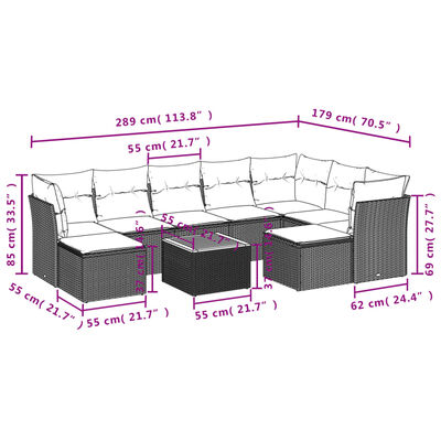 vidaXL Set canapele de grădină cu perne, 10 piese, negru, poliratan