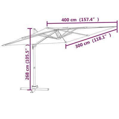 vidaXL Umbrelă în consolă, stâlp din aluminiu, verde, 400x300 cm