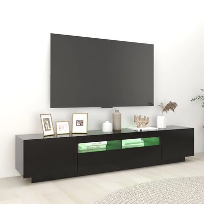 vidaXL Comodă TV cu lumini LED, negru, 200x35x40 cm