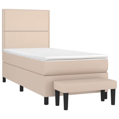 vidaXL Pat box spring cu saltea, cappuccino, 80x200 cm piele ecologică