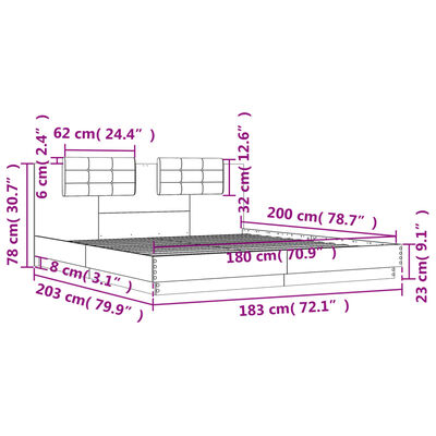 vidaXL Cadru de pat cu tăblie gri sonoma 180x200 cm lemn prelucrat