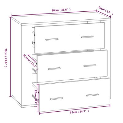 vidaXL Dulap, gri sonoma, 80x33x70 cm, lemn compozit