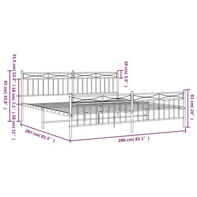 vidaXL Cadru pat metalic cu tăblii de cap/picioare, negru, 200x200 cm