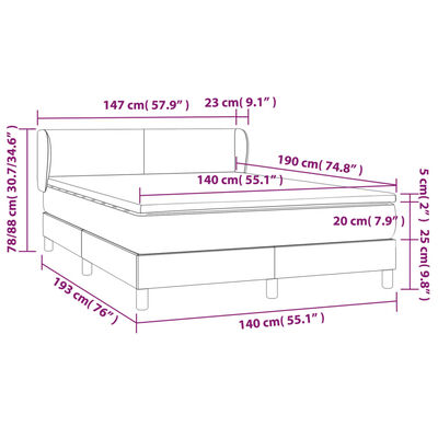 vidaXL Pat box spring cu saltea, albastru închis, 140x190 cm, catifea