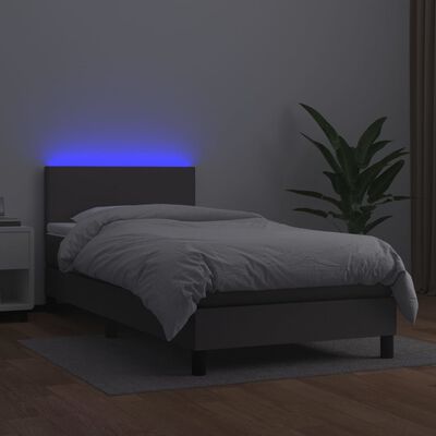 vidaXL Pat continental cu saltea și LED, gri, 80x200 cm, piele eco