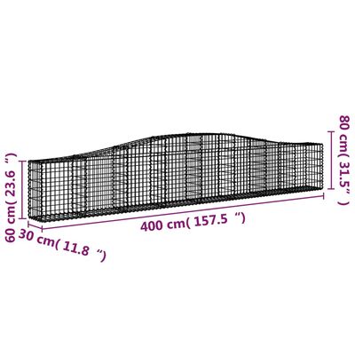 vidaXL Coș gabion arcuit 400x30x60/80 cm fier galvanizat