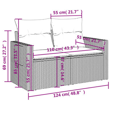 vidaXL Set mobilier de grădină cu perne, 3 piese, negru, poliratan