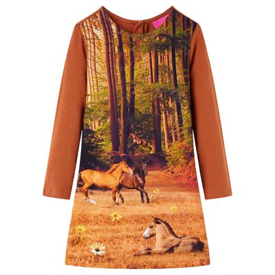 Rochie pentru copii cu mâneci lungi, coniac, 128