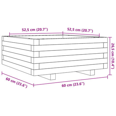 vidaXL Jardinieră de grădină, alb, 60x60x26,5 cm, lemn masiv de pin