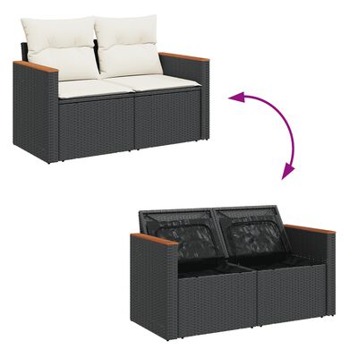 vidaXL Set mobilier de grădină cu perne, 8 piese, negru, poliratan