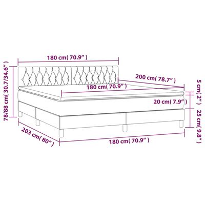 vidaXL Pat box spring cu saltea, gri deschis, 180x200 cm, catifea