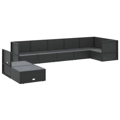 vidaXL Set mobilier de grădină cu perne, 8 piese, negru, poliratan