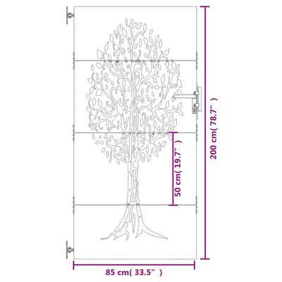 vidaXL Poartă pentru grădină, 85x200 cm, oțel corten, model copac