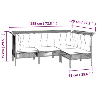 vidaXL Set mobilier de grădină cu perne, 6 piese, gri, poliratan