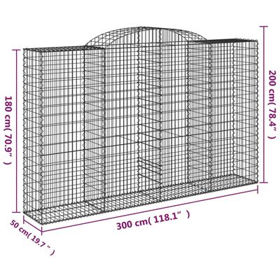 vidaXL Coșuri gabion arcuite 13 buc, 300x50x180/200 cm fier galvanizat