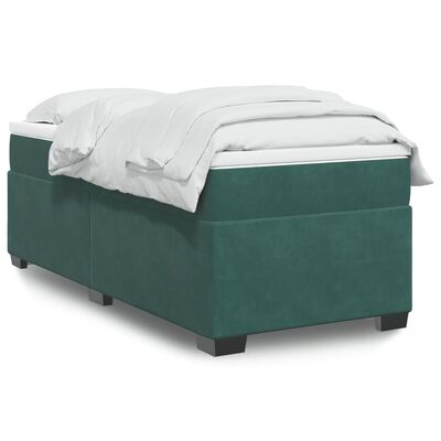 vidaXL Pat box spring cu saltea, verde închis, 90x190 cm, catifea