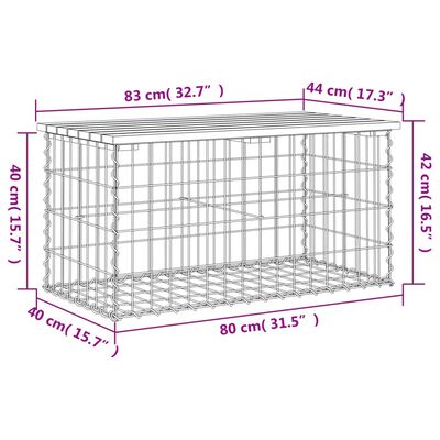 vidaXL Bancă grădină, design gabion, 83x44x42 cm, lemn pin impregnat