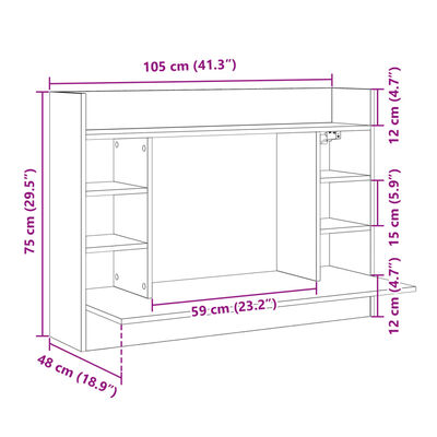 vidaXL Birou montat pe perete, gri beton, 105x48x75 cm, lemn prelucrat