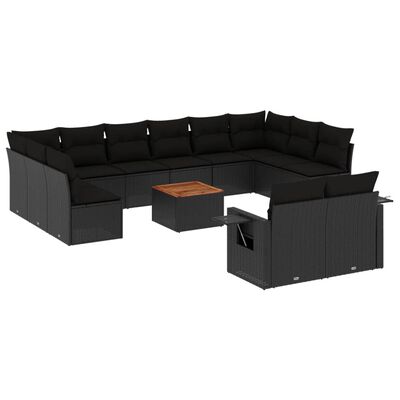 vidaXL Set mobilier de grădină cu perne, 13 piese, negru, poliratan