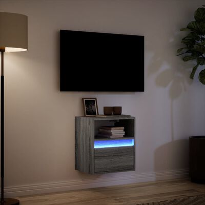 vidaXL Comodă TV de perete cu lumini LED, gri sonoma, 41x31x45 cm