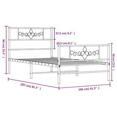 vidaXL Cadru pat metalic cu tăblii de cap/picioare, negru, 100x200 cm