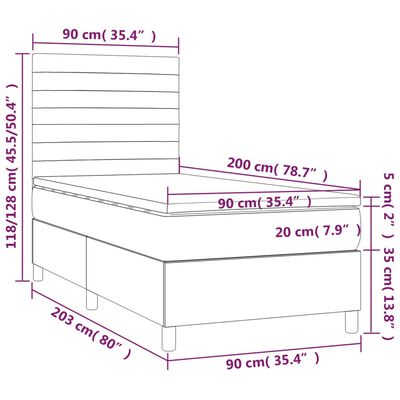 vidaXL Pat box spring cu saltea, gri deschis, 90x200 cm, textil