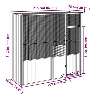 vidaXL Colivie pentru păsări gri 215x78x200 cm oțel galvanizat