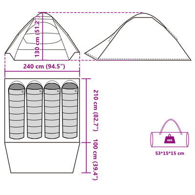 vidaXL Cort camping cupolă 4 persoane alb, țesătură opacă, impermeabil