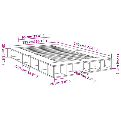 vidaXL Cadru de pat, stejar afumat, 135x190 cm, lemn prelucrat