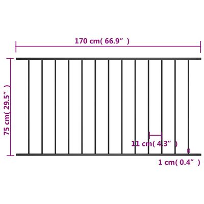 vidaXL Panou de gard, negru, 1,7 x 0,75 m, oțel vopsit electrostatic