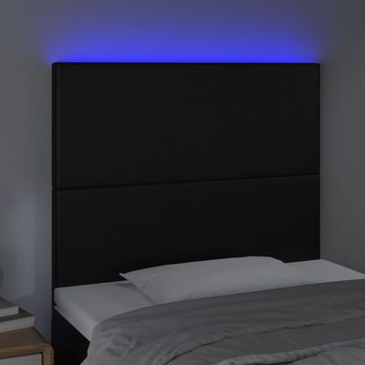 vidaXL Tăblie de pat cu LED, negru, 80x5x118/128 cm, piele ecologică