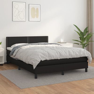 vidaXL Pat box spring cu saltea, negru, 140x200 cm, piele ecologică