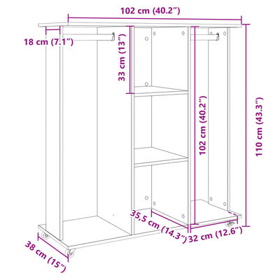 vidaXL Șifonier cu roți, gri beton, 102x38x110 cm, lemn prelucrat