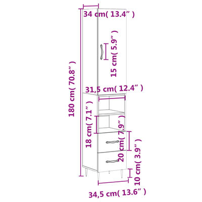 vidaXL Dulap înalt, alb, 34,5x34x180 cm, lemn prelucrat